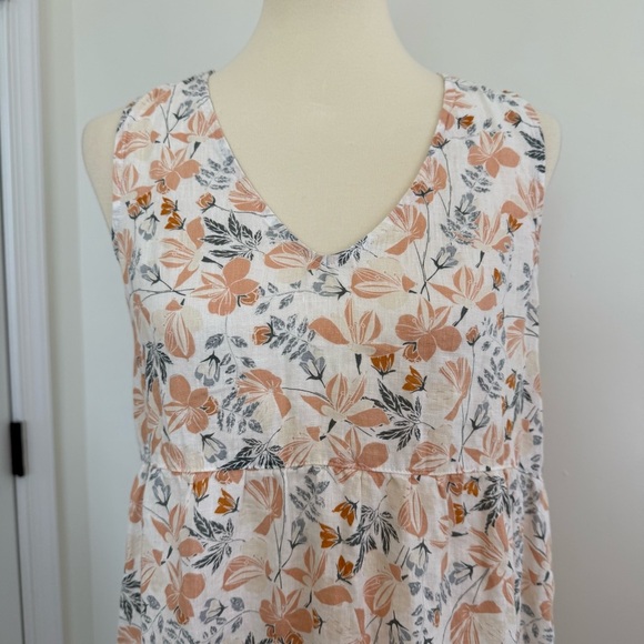 Joie Dress Womens Small White‎ Orange Blue Floral V Neck Mini Shift 100% Linen - Picture 2 of 11